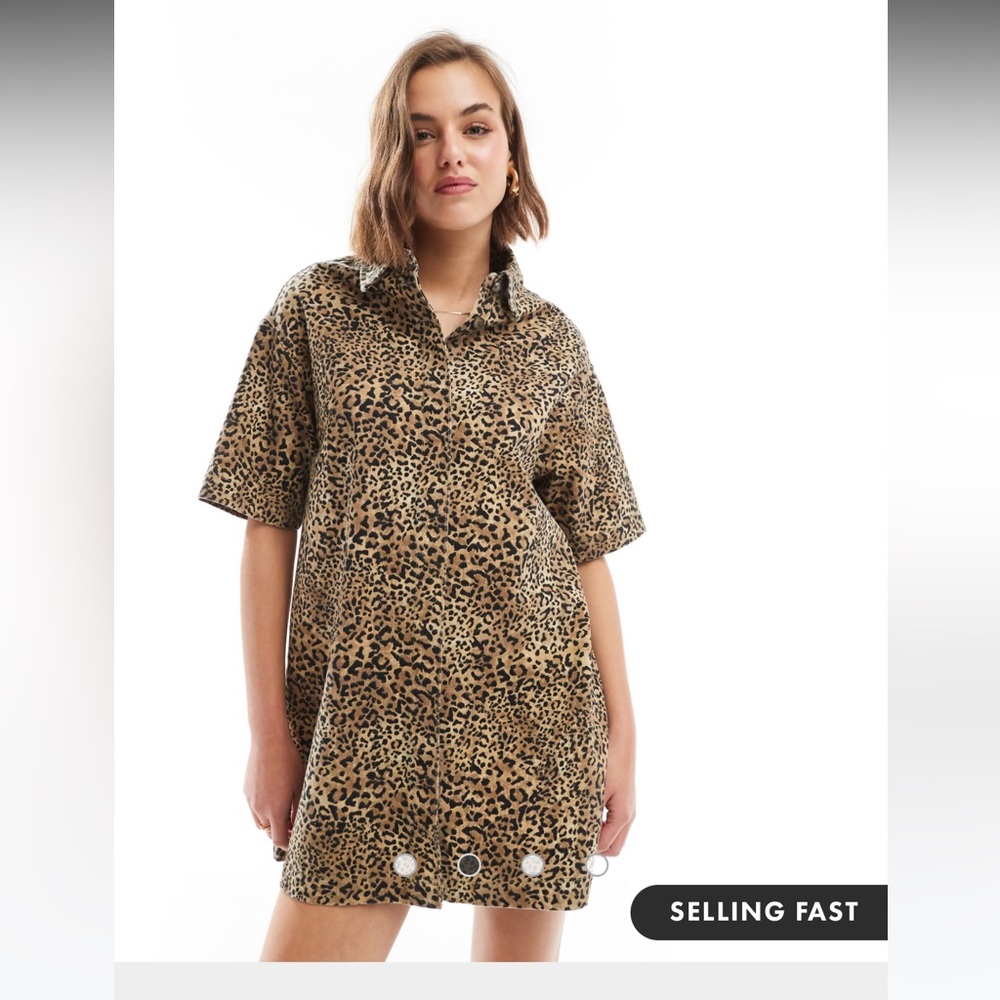 ASOS DESIGN denim shirt dress in leopard print